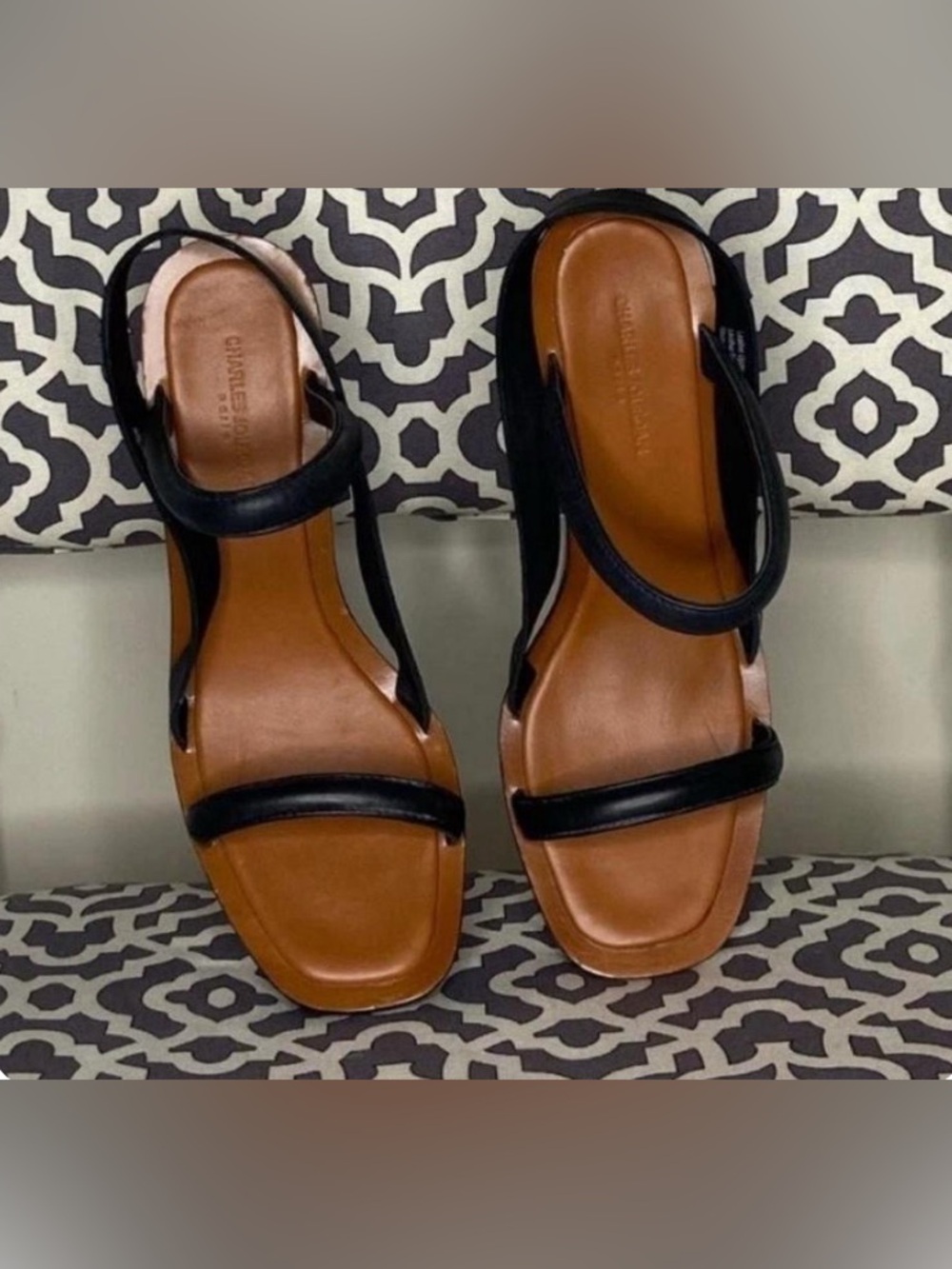 Charles Jourdan Black Strappy Platform Heels - Picture 5 of 9